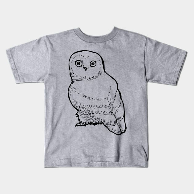 Inktober Saw Whet Owl Kids T-Shirt by UntidyVenus